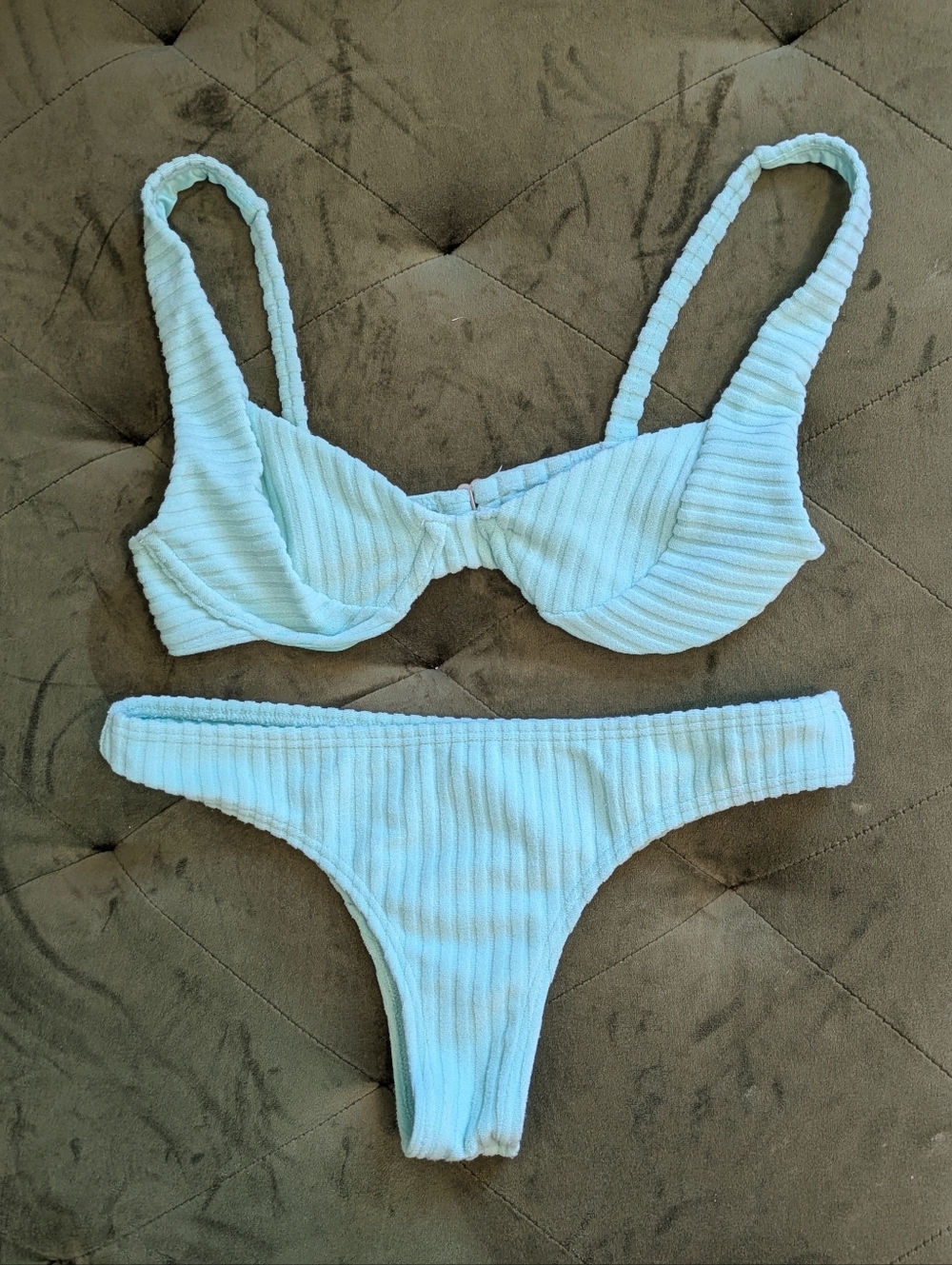 Billabong Bikini Swimsuit Textured Teal Cheeky Bottom Women's Size Small Surfer
